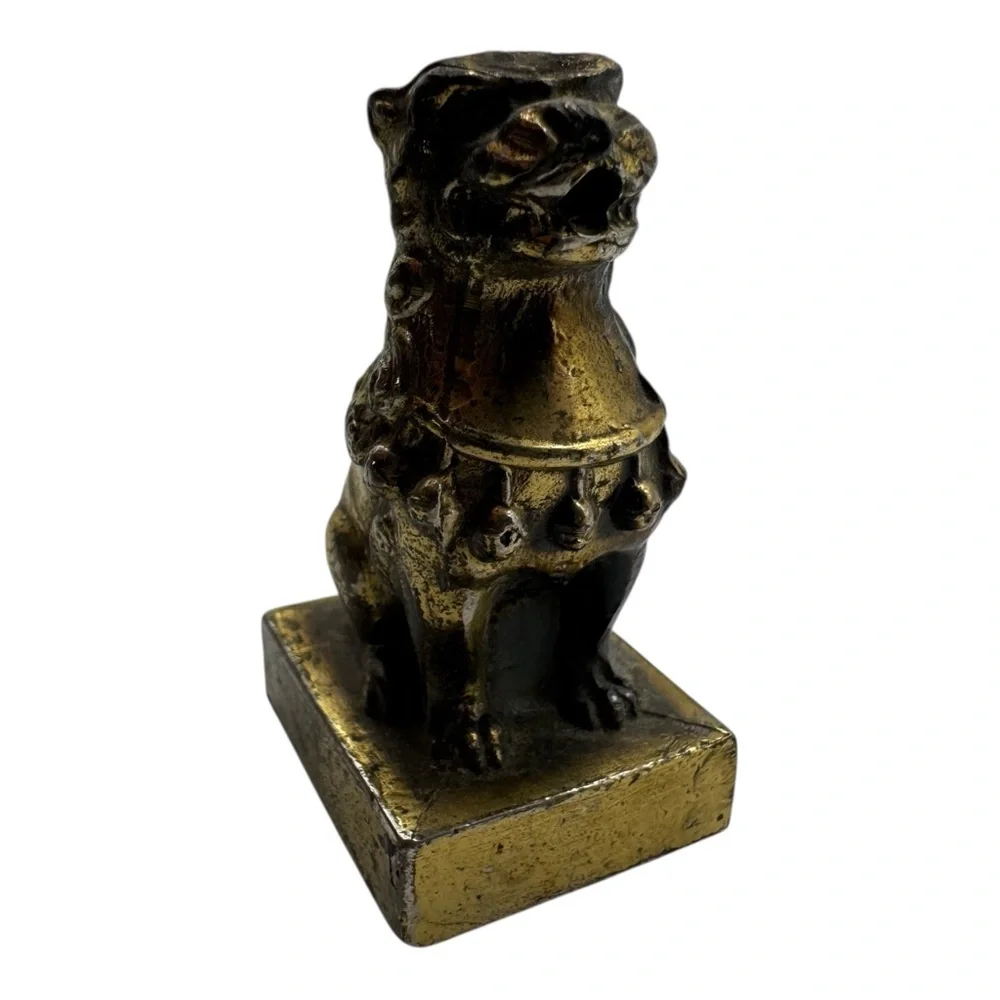 Vintage 2” Brass Foo Dog‎ Figurine – Chinese Guardian Lion Miniature - Picture 2 of 7